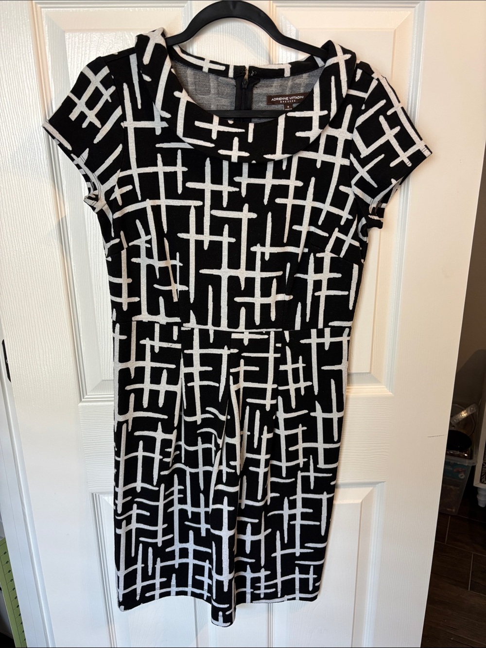 Adrienne Vittadini Black and White Geometric Sheath Dress